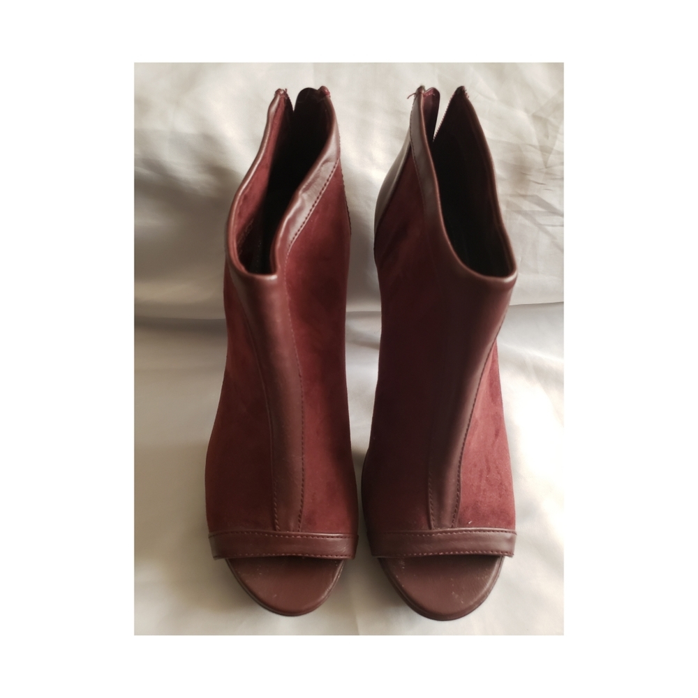 Wine (burgundy) suede peep heel boots